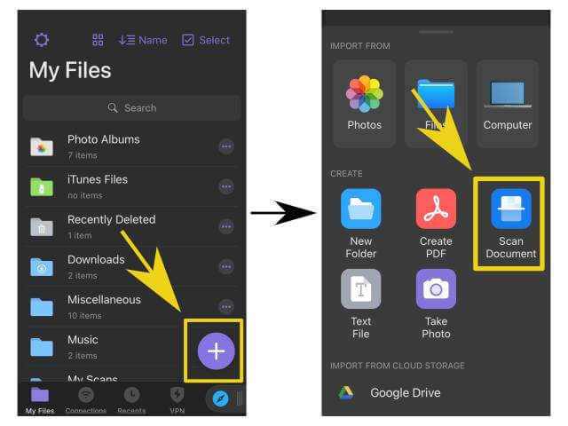 Scan the document with documents app